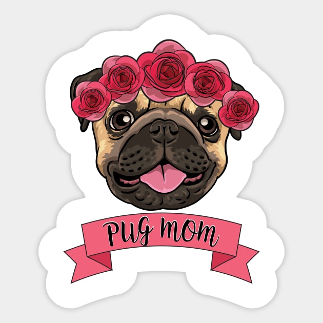 Pug Mom Flower Crown Tee Sticker by pengjenny